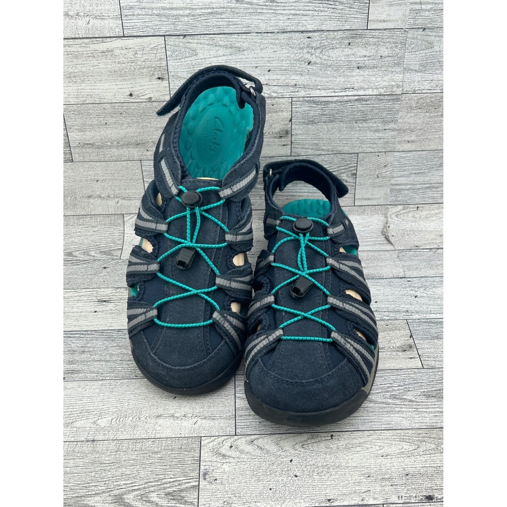Clarks Collection Women Sz 8.5 M Navy Teal Bungee Sport Fisherman Sandals